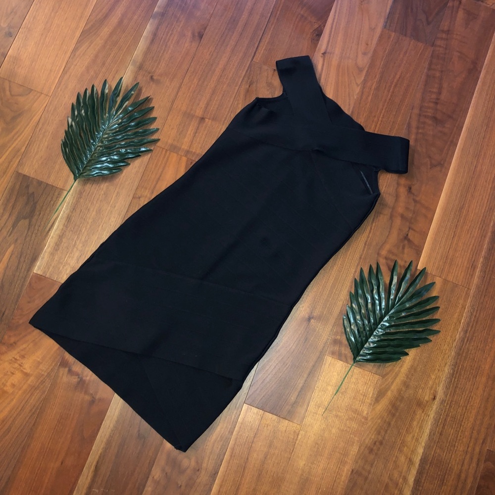 Guess Black Fitted Off The Shoulder Dress